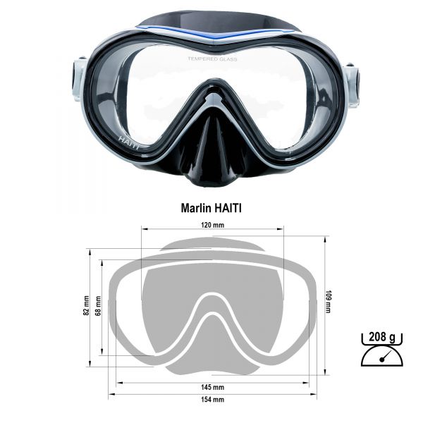 Marlin Haiti Blue/Silver/Black Snorkeling Mask