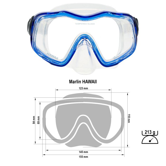 Маска для ныряния и погружения Marlin Hawaii Blue/Trans