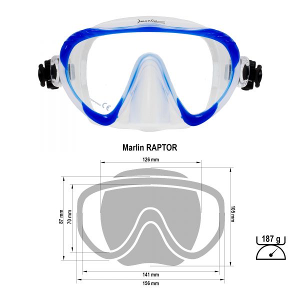 Маска для ныряния и погружения Marlin Raptor Blue/trans